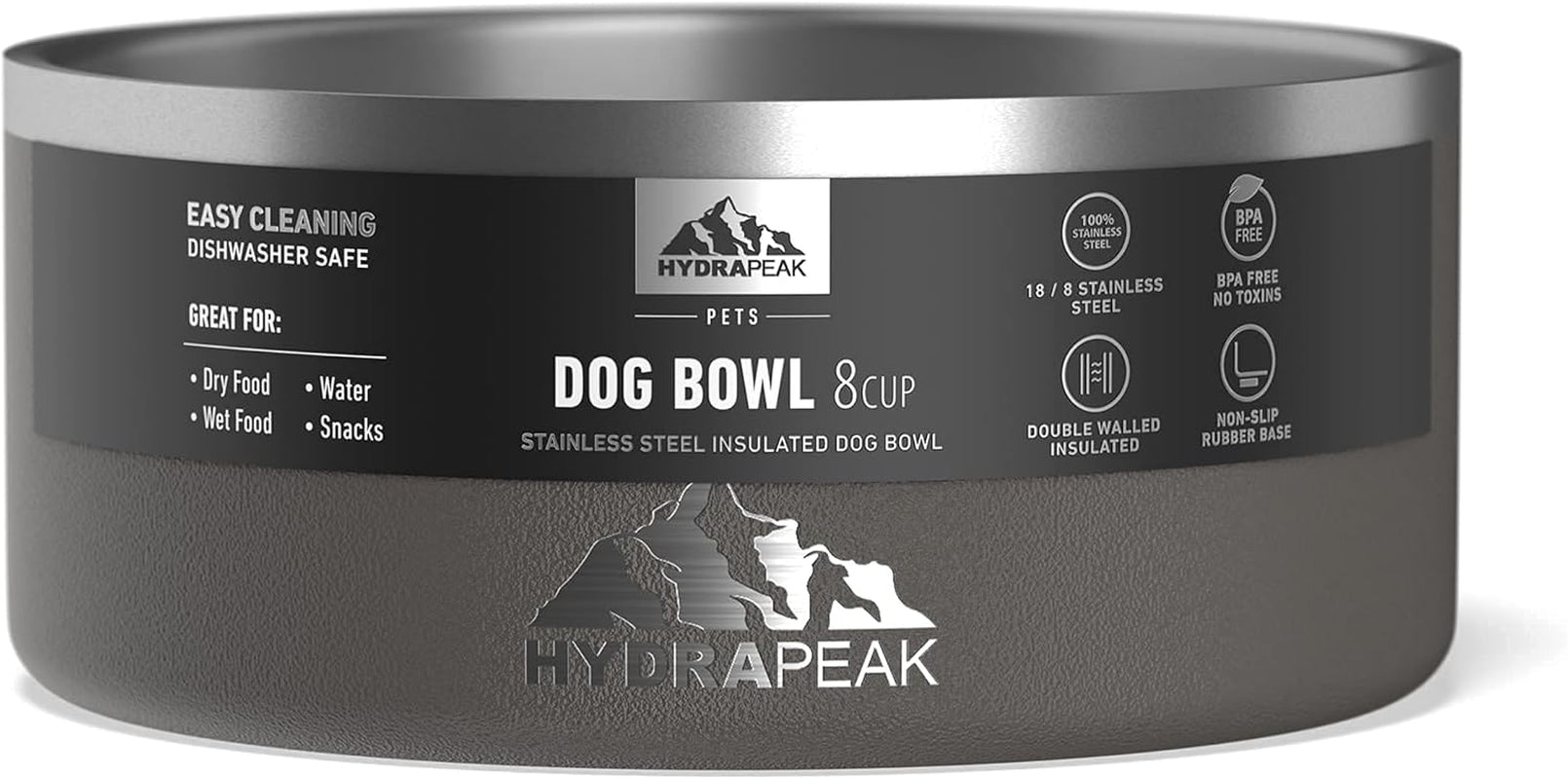 Dog Bowl; Non Slip Stainless Steel; Water and Food Dish; Large Sized and Small Dogs; 32Oz 64Oz; Multiple Sizes | 8 Cup | Graphite