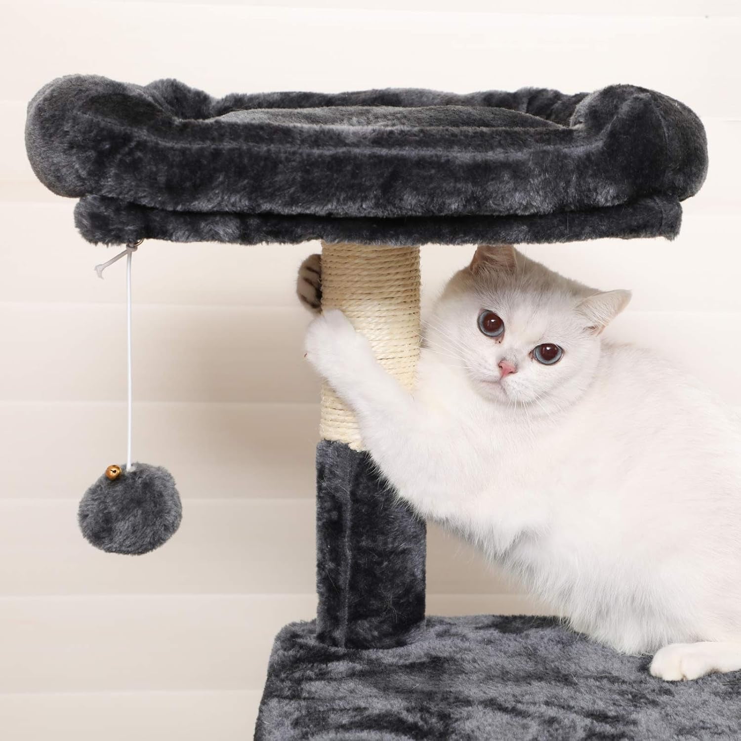 FEANDREA Multi-Level Cat Tree with Cat Cave, Basket Lounger, Padded Perch, Cat Tower, Stable and Safe Plush Cat Condo with Sisal Posts for Kitten, Old Cat, Chubby Cat, Smoky Gray UPCT052G01