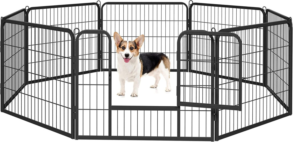 Wide Panel Dog Playpen, 8 Panels 24 Inch High Pet Pen with Gate, Portable Indoor Outdoor Fence for Small/Medium Breed Dogs