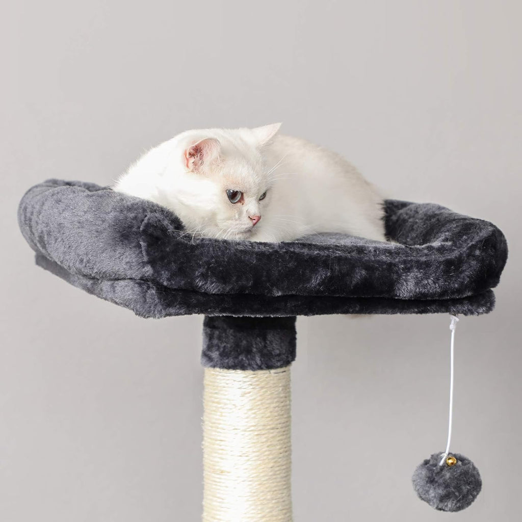 FEANDREA Multi-Level Cat Tree with Cat Cave, Basket Lounger, Padded Perch, Cat Tower, Stable and Safe Plush Cat Condo with Sisal Posts for Kitten, Old Cat, Chubby Cat, Smoky Gray UPCT052G01