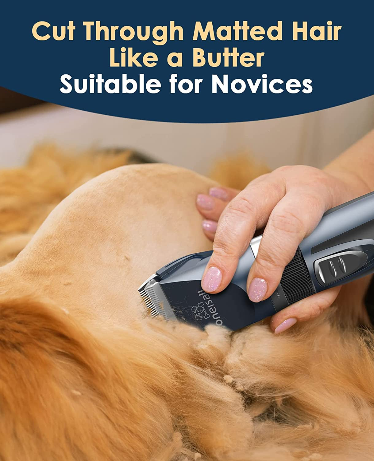 Oneisall Quiet Cat Clippers for Matted & Long Hair, 2-Speed Cordless Pet Shaver Grooming Kit for Cats, Small Dogs & Animals (Blue)