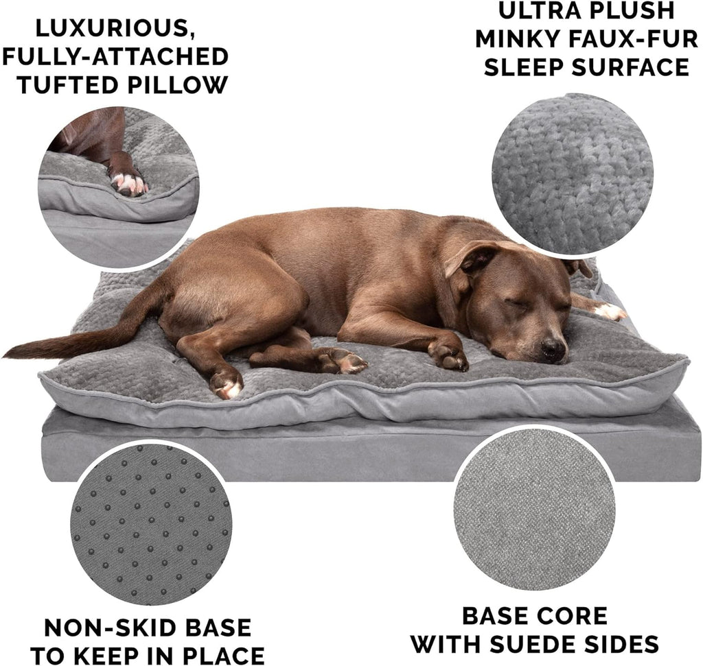 Furhaven Orthopedic Dog Bed for Medium/Small Dogs W/ Pillow Cushion Top & Removable Washable Cover, for Dogs up to 35 Lbs - Minky Plush & Suede Pillow Top Mattress - Titanium Gray, Medium