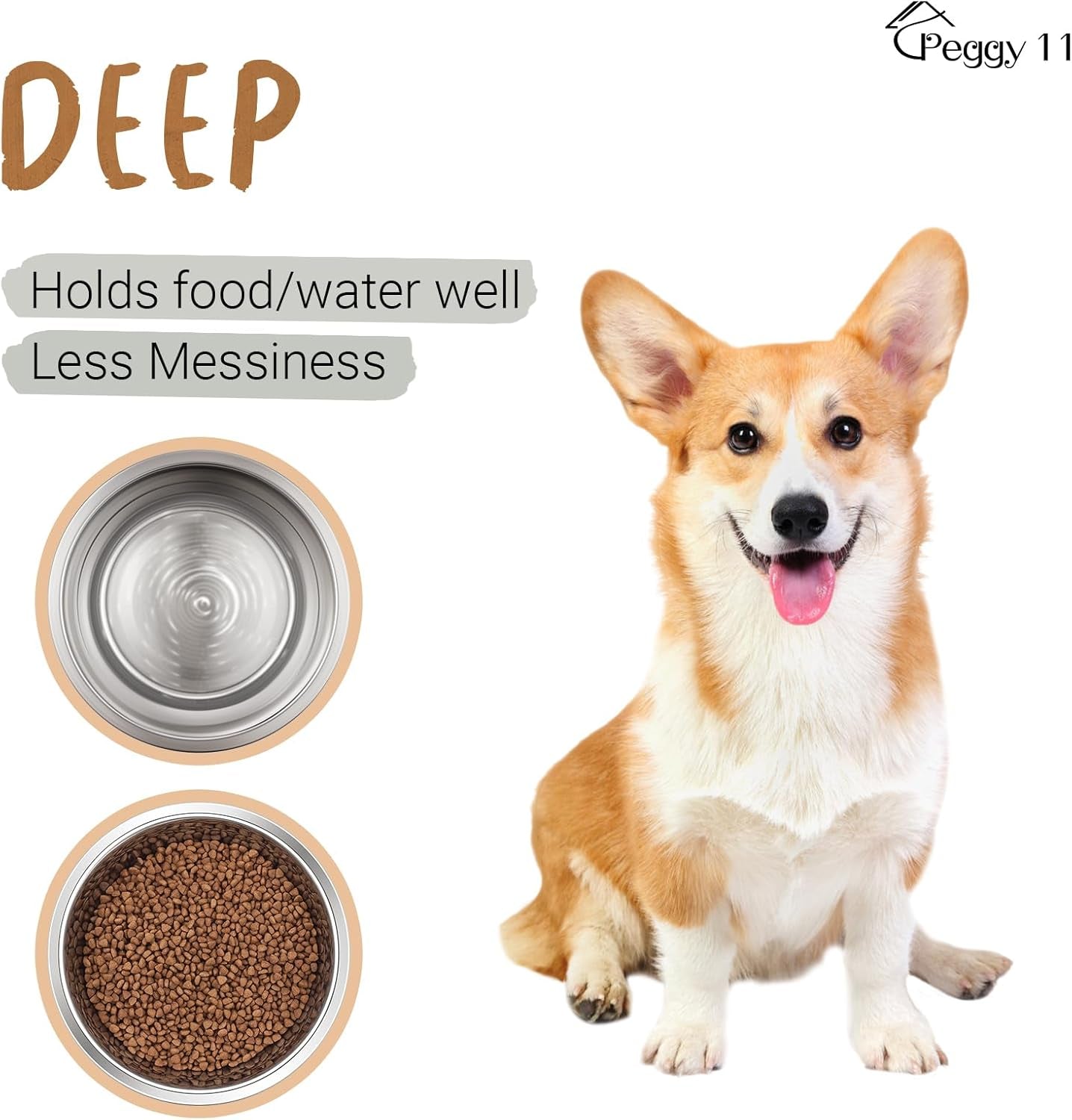 Deep Stainless Steel Anti-Slip Dog Bowls - 2-Pack, 3 Cups