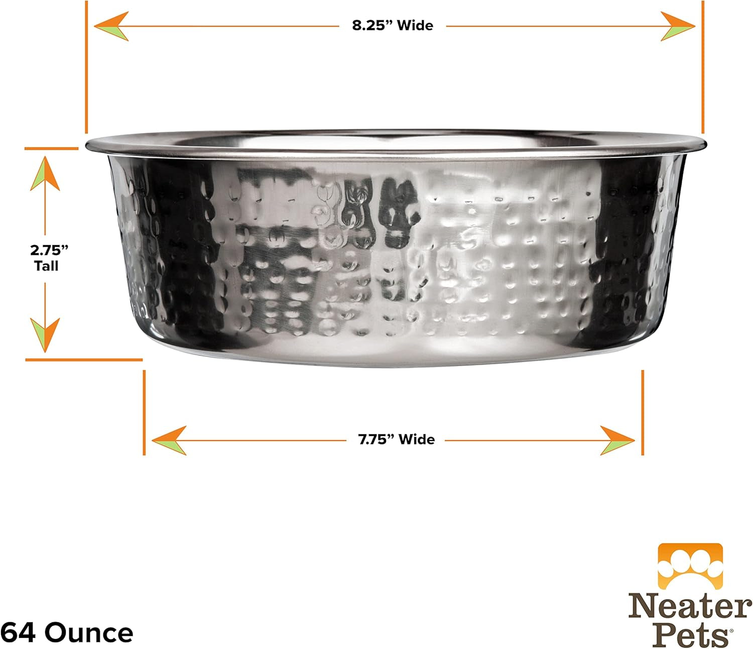 Hammered Decorative Designer Bowls - Luxury Style Premium Dog and Cat Dishes (Large, Stainless)