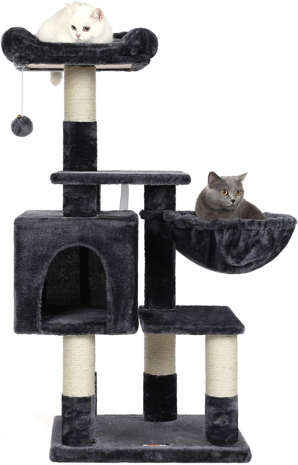 FEANDREA Multi-Level Cat Tree with Cat Cave, Basket Lounger, Padded Perch, Cat Tower, Stable and Safe Plush Cat Condo with Sisal Posts for Kitten, Old Cat, Chubby Cat, Smoky Gray UPCT052G01