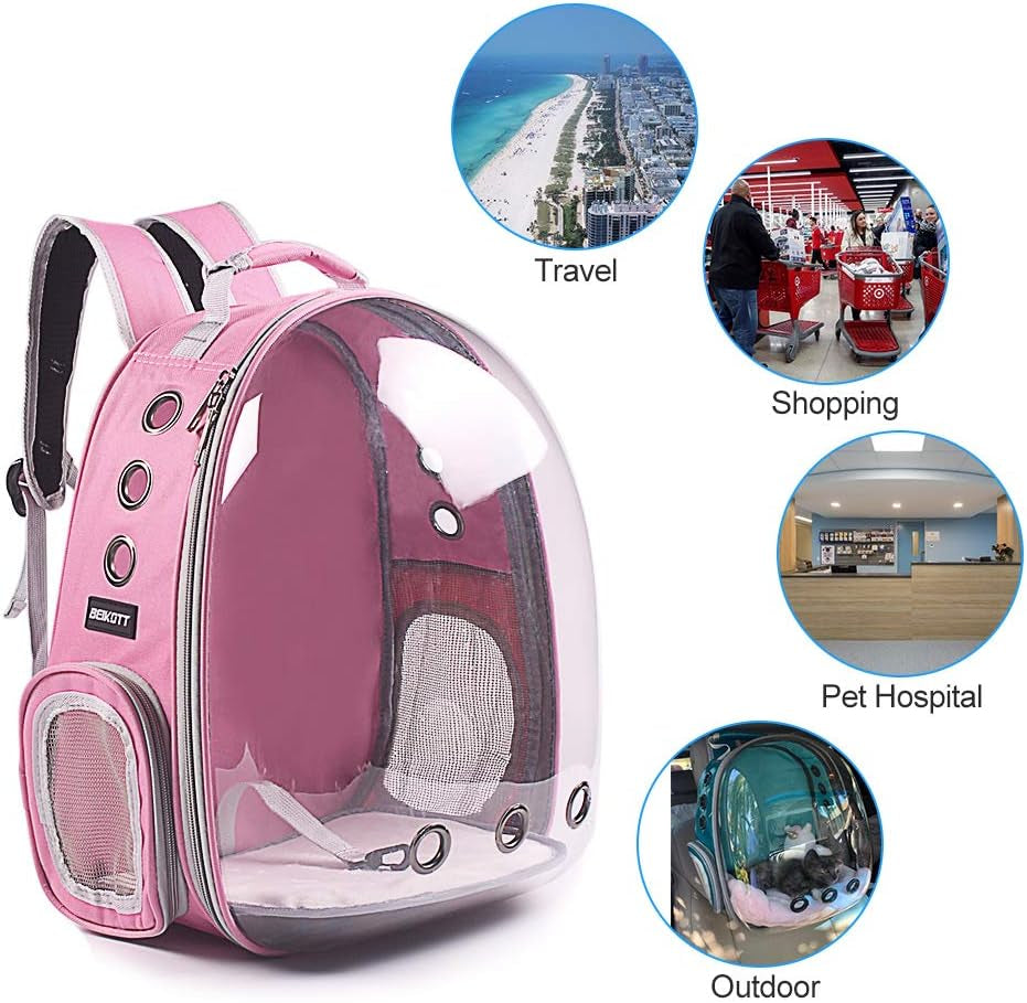 Cat Backpack Carriers, Dog Backpack, Pet Backpack for Small Cats Puppies Dogs Bunny, Airline-Approved Ventilate Transparent Bubble Backpack for Travel and Outdoor(Pink)