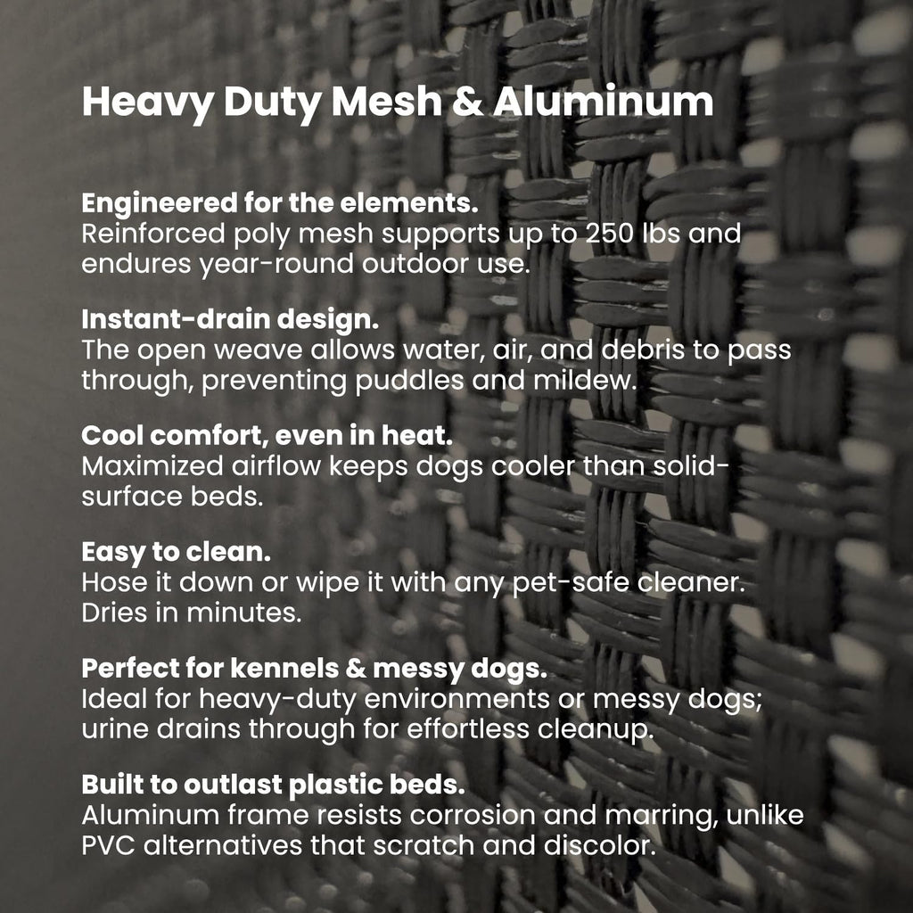 K9 Ballistics Chew Proof Elevated Outdoor Cooling Cot Bed for Large Dogs - Virtually Indestructible, Preassembled, Withstands Aggressive Chewers - L, Black Mesh