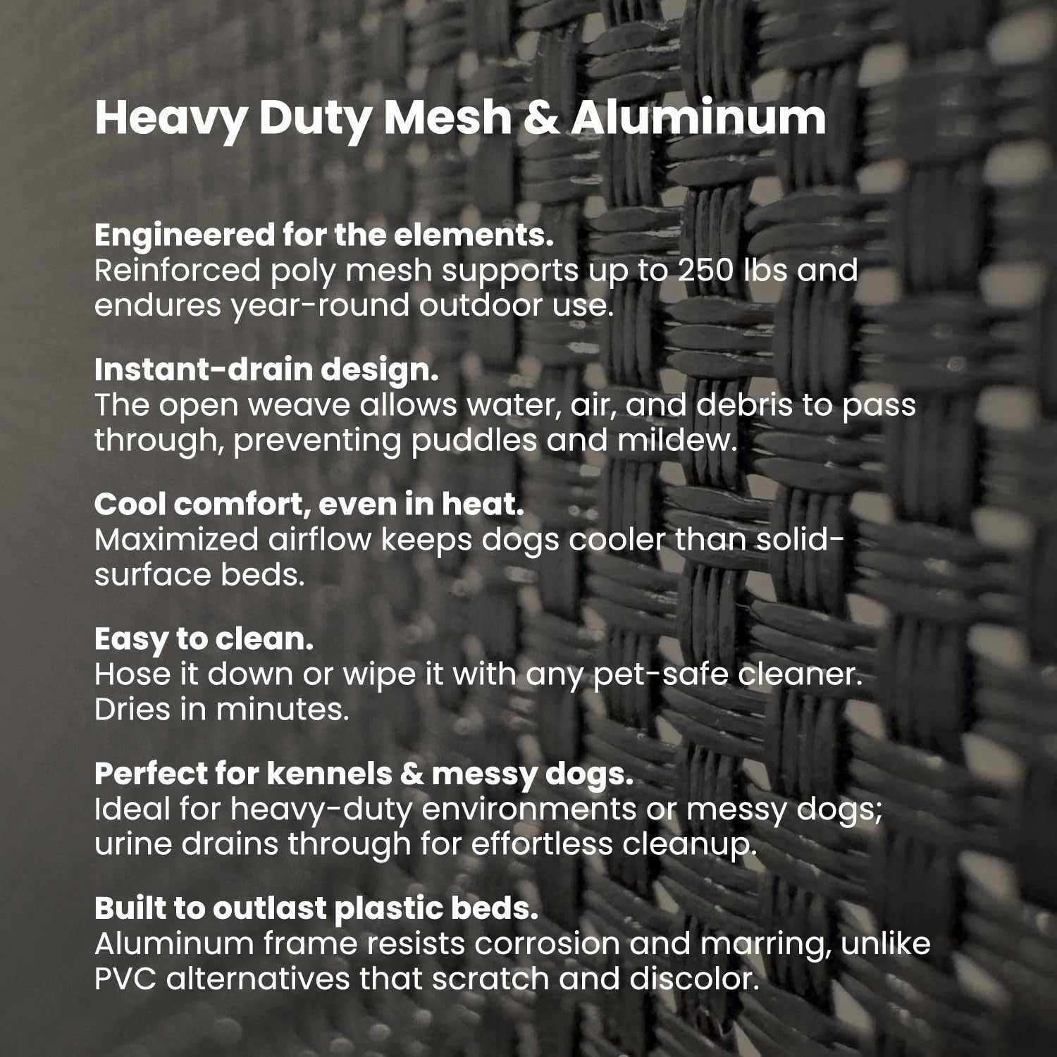 K9 Ballistics Chew Proof Elevated Outdoor Cooling Cot Bed for Large Dogs - Virtually Indestructible, Preassembled, Withstands Aggressive Chewers - L, Black Mesh