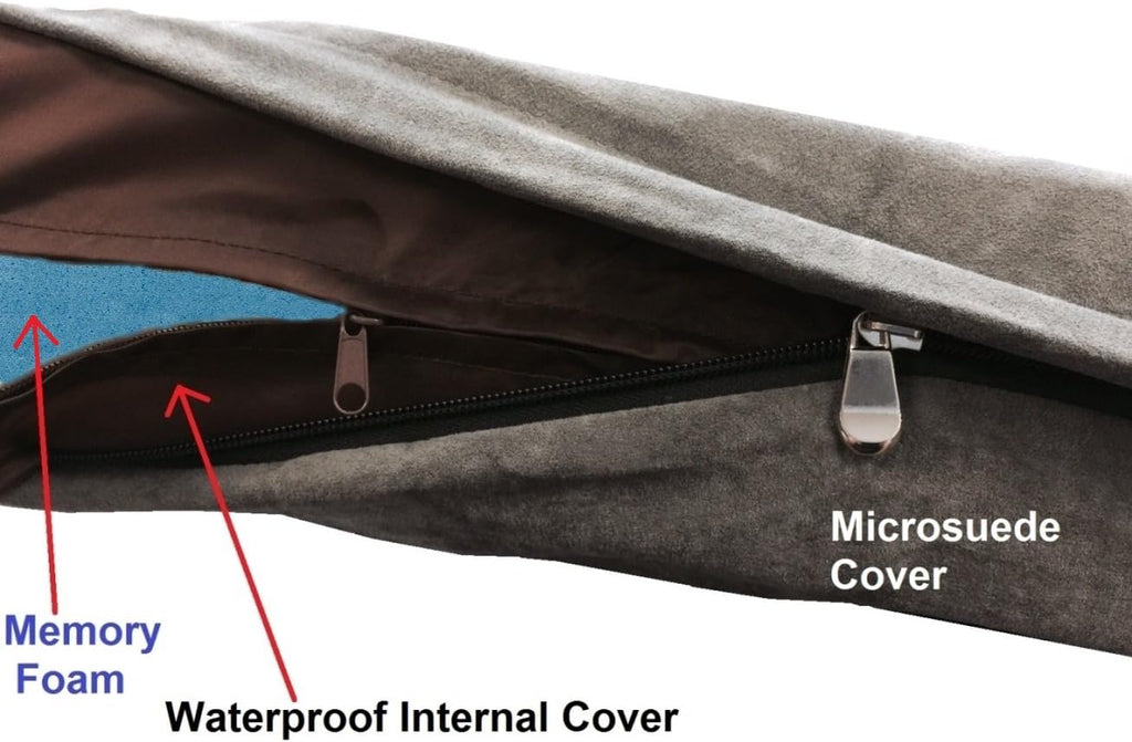 Dogbed4Less Orthopedic Dog Bed with Memory Foam for Medium Large Pet, Waterproof Liner, Washable Microsuede Gray Cover, 41X27X4 Inch (Fit 42X28 Crate)