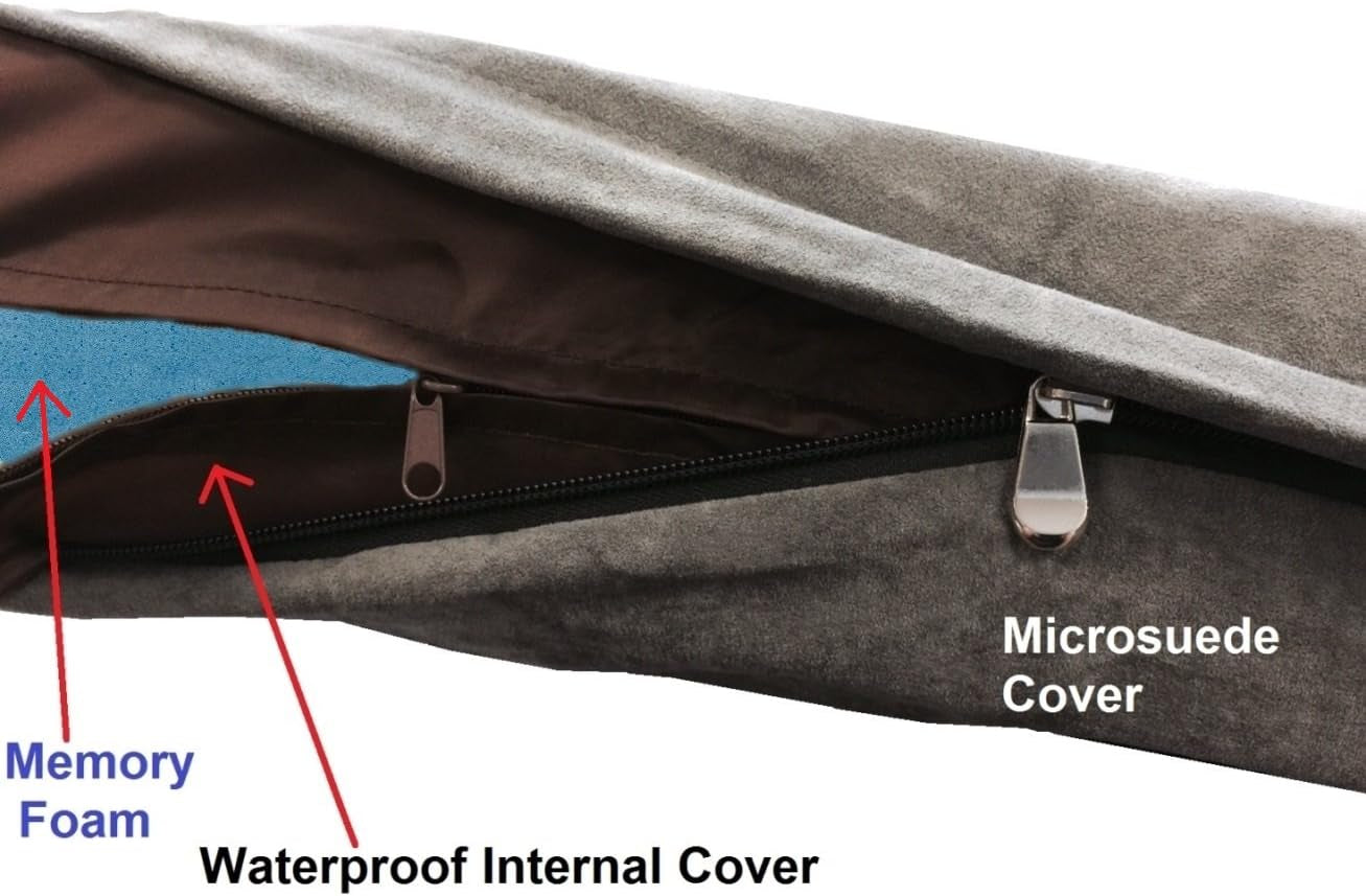 Dogbed4Less Orthopedic Dog Bed with Memory Foam for Medium Large Pet, Waterproof Liner, Washable Microsuede Gray Cover, 41X27X4 Inch (Fit 42X28 Crate)