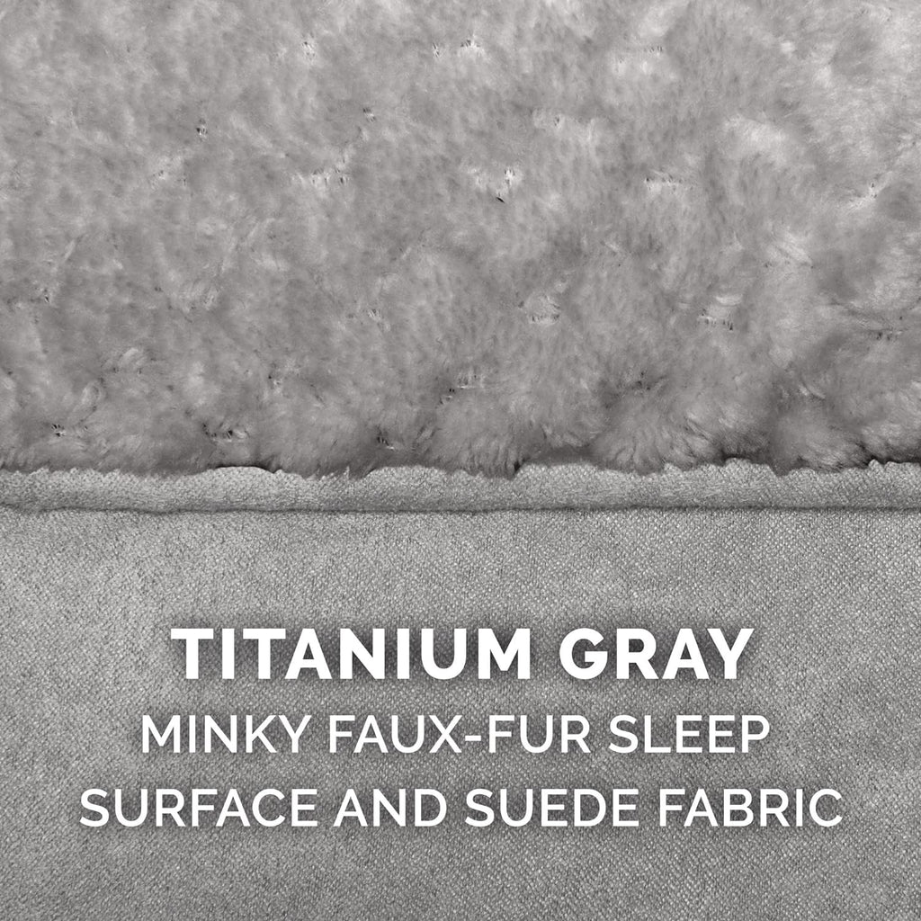 Furhaven Orthopedic Dog Bed for Medium/Small Dogs W/ Pillow Cushion Top & Removable Washable Cover, for Dogs up to 35 Lbs - Minky Plush & Suede Pillow Top Mattress - Titanium Gray, Medium