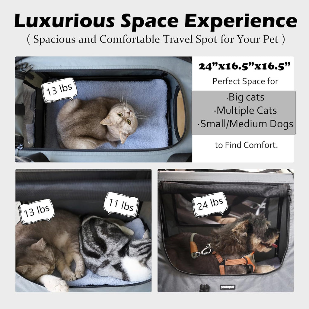 Large Cat Carrier 24"X16.5"X16.5" Portable Dog Crate for Small Medium Dogs Collapsible Traveling Pet Crate with Collapsible Bowl