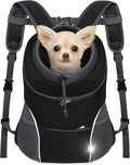 Dog Front Carrier Backpack, Adjustable Breathable Pet Carrier for Small Dogs Cats, Ventilated Puppy Back Pack with Safety Belt, Lightweight Doggy Backpack for Hiking Outdoor (Black, M)