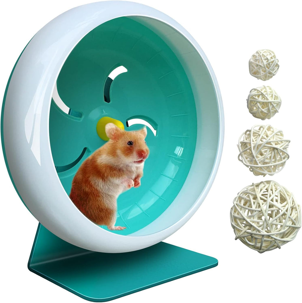 Hamster Silent Wheel, Super-Silent Small Animal Exercise Wheel Accessories, Quiet Hamster Running Wheels with Adjustable Stand for Hamsters,Gerbils,Mice, Small Pet 7In (Blue A)