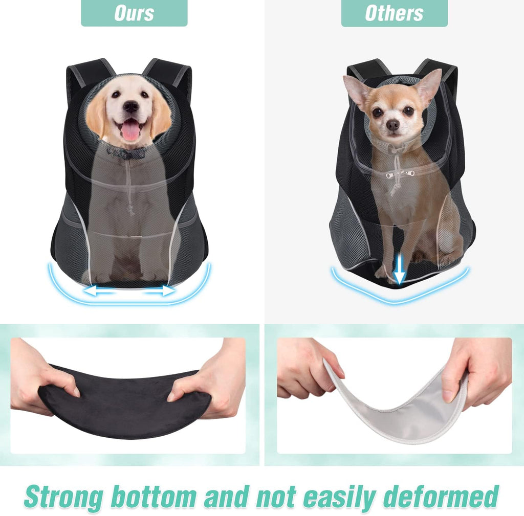 Dog Front Carrier Backpack, Adjustable Breathable Pet Carrier for Small Dogs Cats, Ventilated Puppy Back Pack with Safety Belt, Lightweight Doggy Backpack for Hiking Outdoor (Black, M)