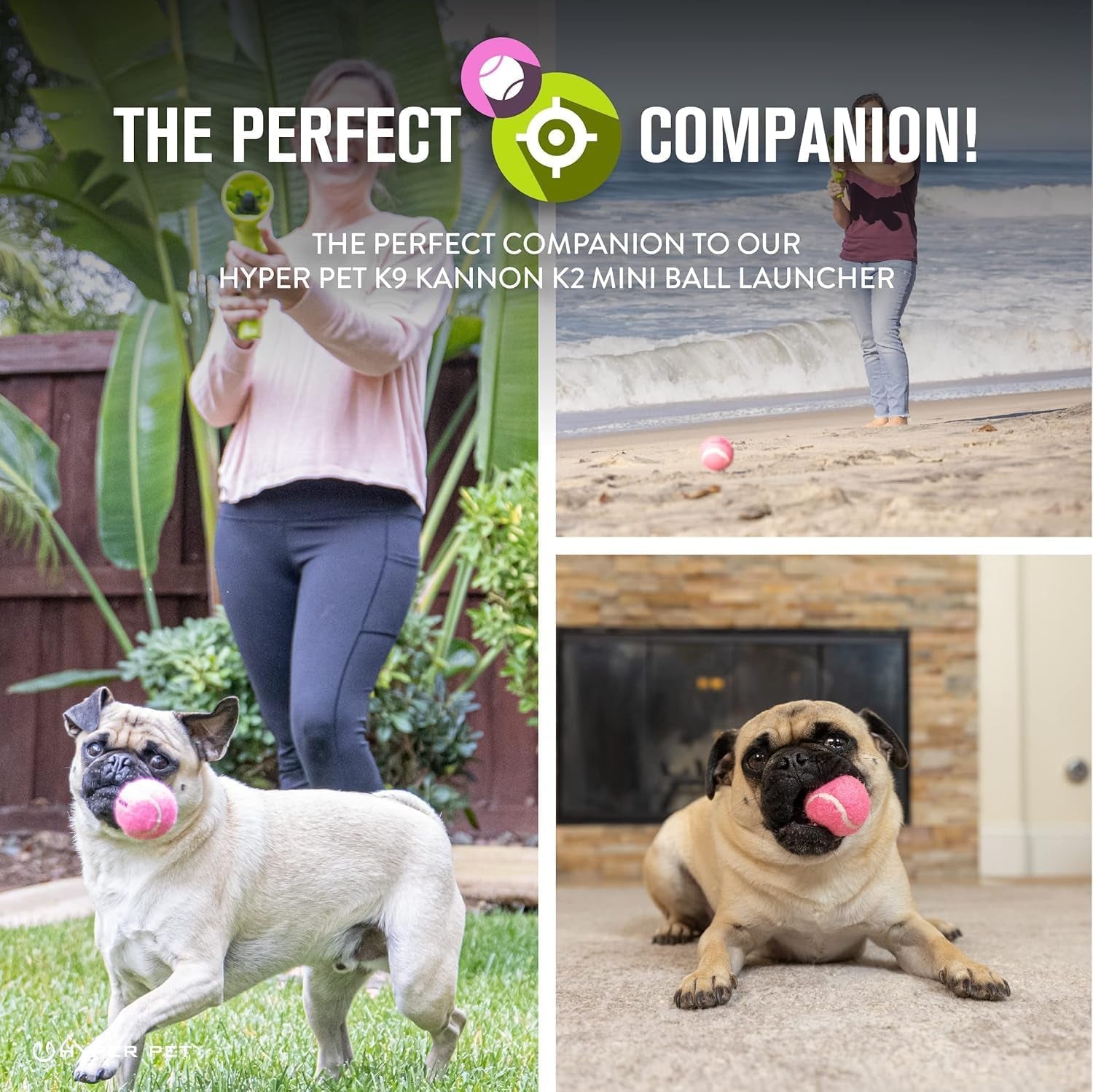 Hyper Pet MINI Tennis Balls for Dogs (Safe Dog Ball Tennis Balls for Exercise & Training) Interactive Toys Work with Hyper Pet K9 Kannon MINI Dog Ball Launcher - 4 Pack Pink