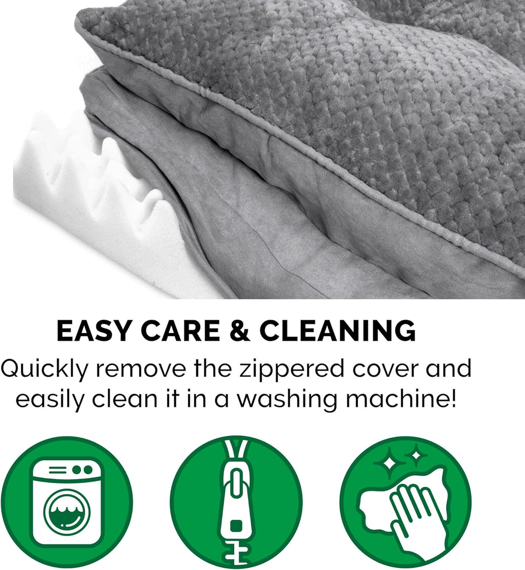 Furhaven Orthopedic Dog Bed for Medium/Small Dogs W/ Pillow Cushion Top & Removable Washable Cover, for Dogs up to 35 Lbs - Minky Plush & Suede Pillow Top Mattress - Titanium Gray, Medium