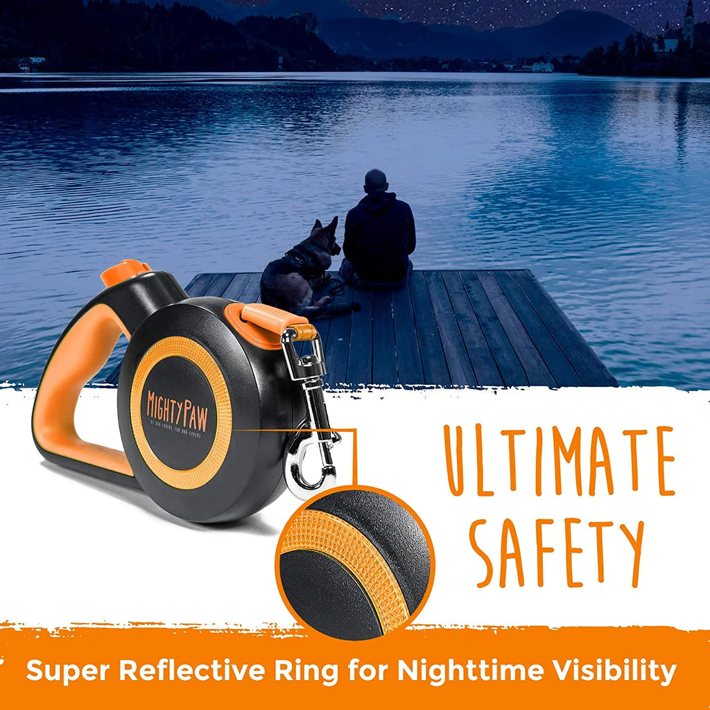 Retractable Dog Leash with 1 Touch Lock, Extra Durable Nylon Leash, No Slip Grip, Reflective Stitching, Ideal Dog Leashes for Everyday Use