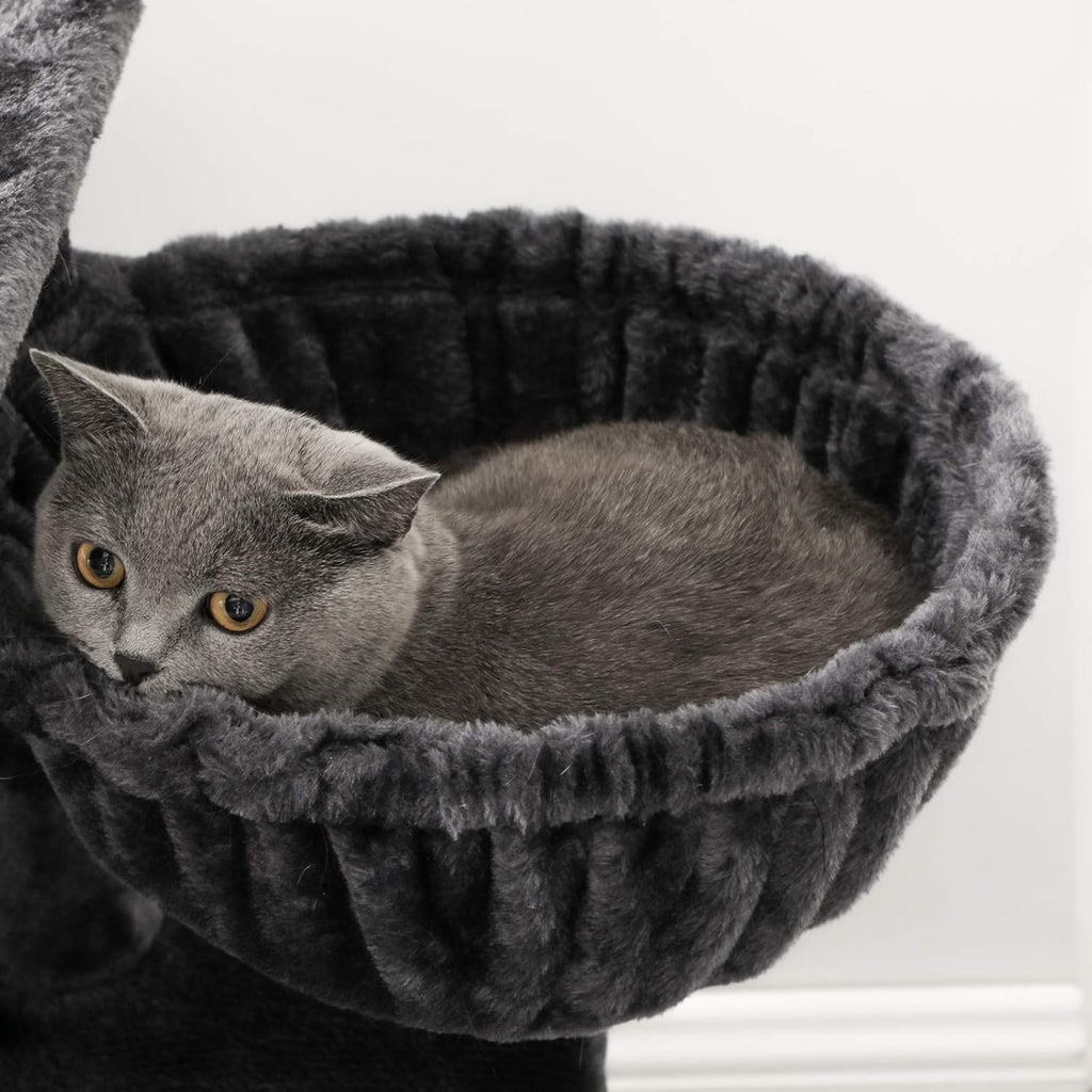 FEANDREA Multi-Level Cat Tree with Cat Cave, Basket Lounger, Padded Perch, Cat Tower, Stable and Safe Plush Cat Condo with Sisal Posts for Kitten, Old Cat, Chubby Cat, Smoky Gray UPCT052G01