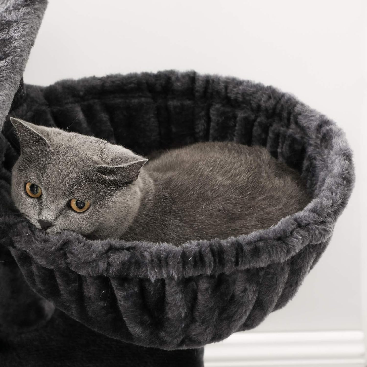 FEANDREA Multi-Level Cat Tree with Cat Cave, Basket Lounger, Padded Perch, Cat Tower, Stable and Safe Plush Cat Condo with Sisal Posts for Kitten, Old Cat, Chubby Cat, Smoky Gray UPCT052G01