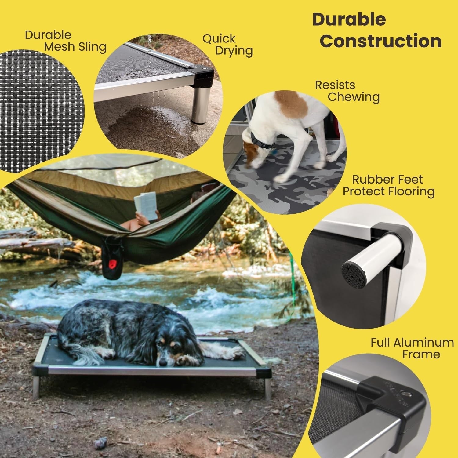 K9 Ballistics Chew Proof Elevated Cooling Outdoor Cot Bed for Small Dogs & Puppies - Virtually Indestructible, Preassembled, Withstands Aggressive Chewers - S, Black Mesh