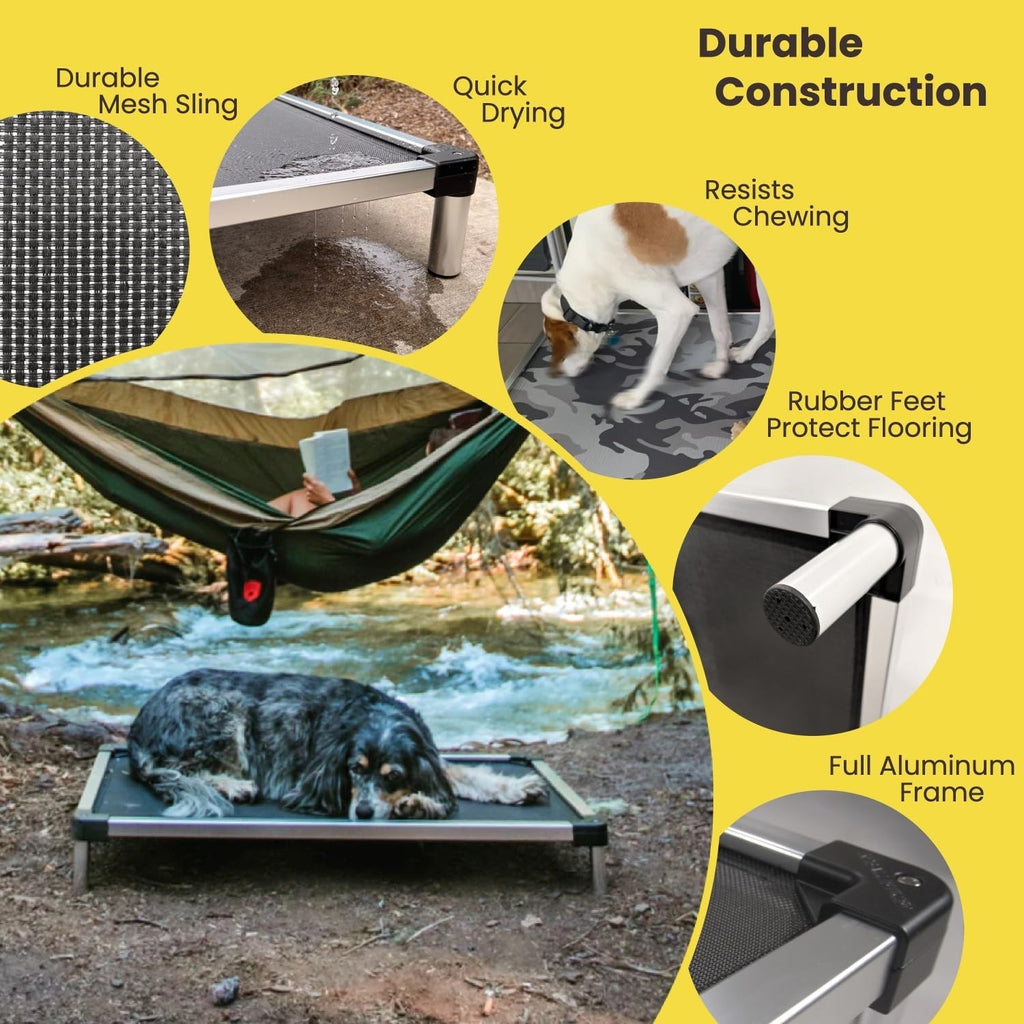 K9 Ballistics Chew Proof Elevated Outdoor Cooling Cot Bed for Large Dogs - Virtually Indestructible, Preassembled, Withstands Aggressive Chewers - L, Black Mesh