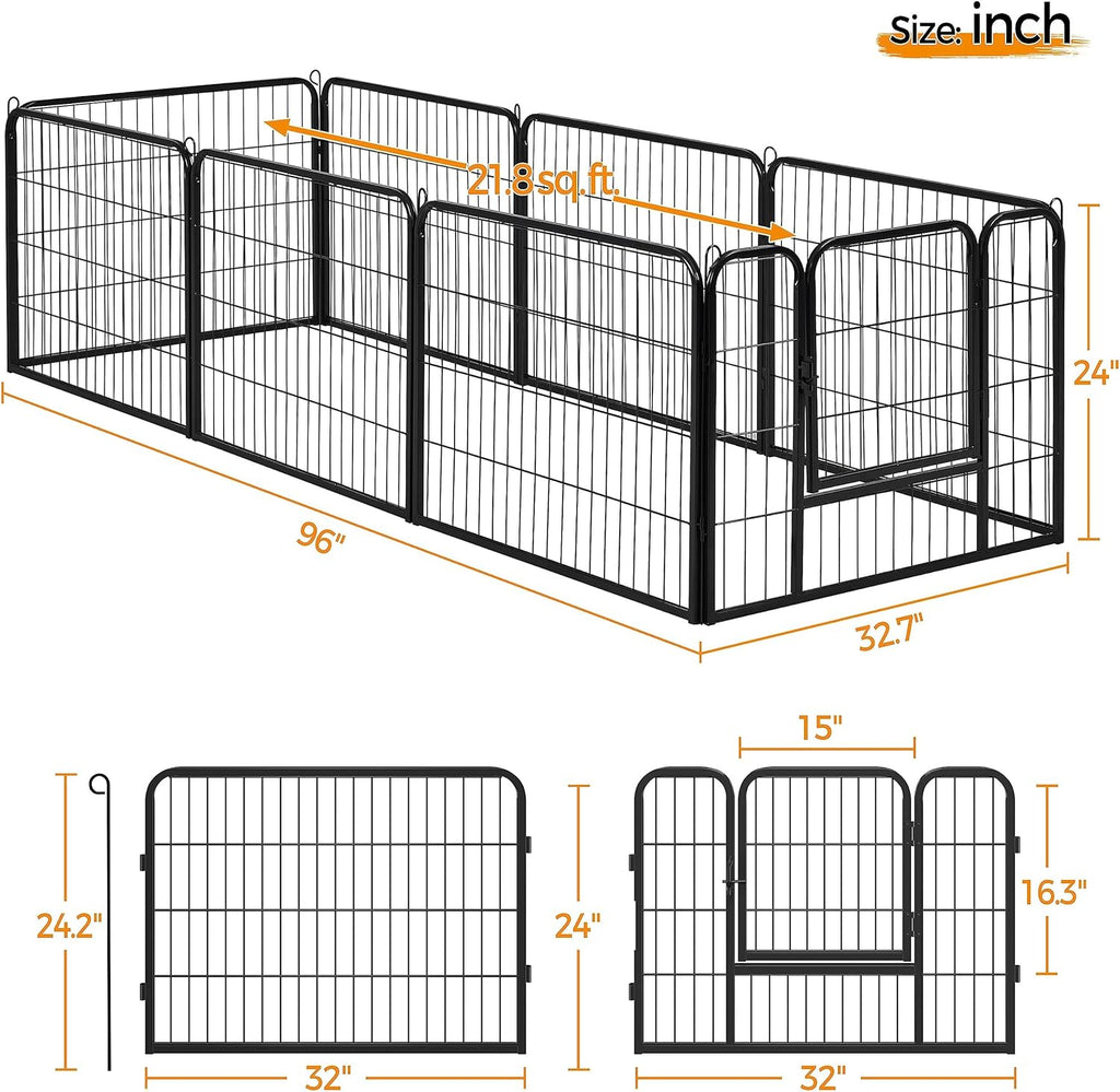Wide Panel Dog Playpen, 8 Panels 24 Inch High Pet Pen with Gate, Portable Indoor Outdoor Fence for Small/Medium Breed Dogs