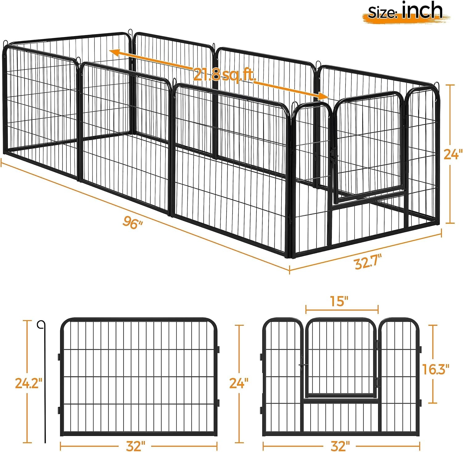 Wide Panel Dog Playpen, 8 Panels 24 Inch High Pet Pen with Gate, Portable Indoor Outdoor Fence for Small/Medium Breed Dogs