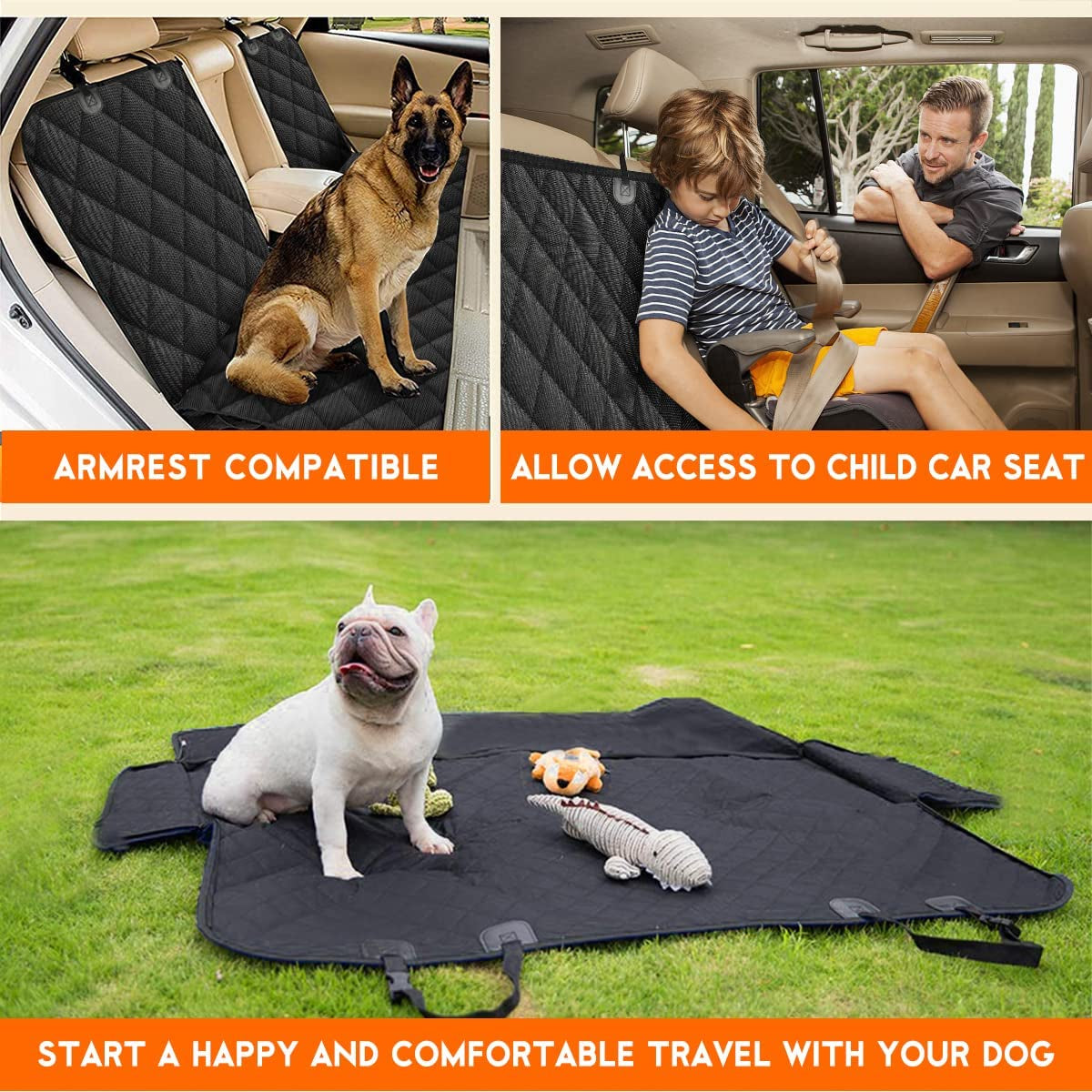 Yuntec Dog Car Seat Cover, Back Seat Cover for Dogs Pet Car Seat Protector Waterproof Bench Car Seat Cover, Non-Slip Reat Seat Cover Fits Middle Armrest for Most Cars Trucks Suvs - Black