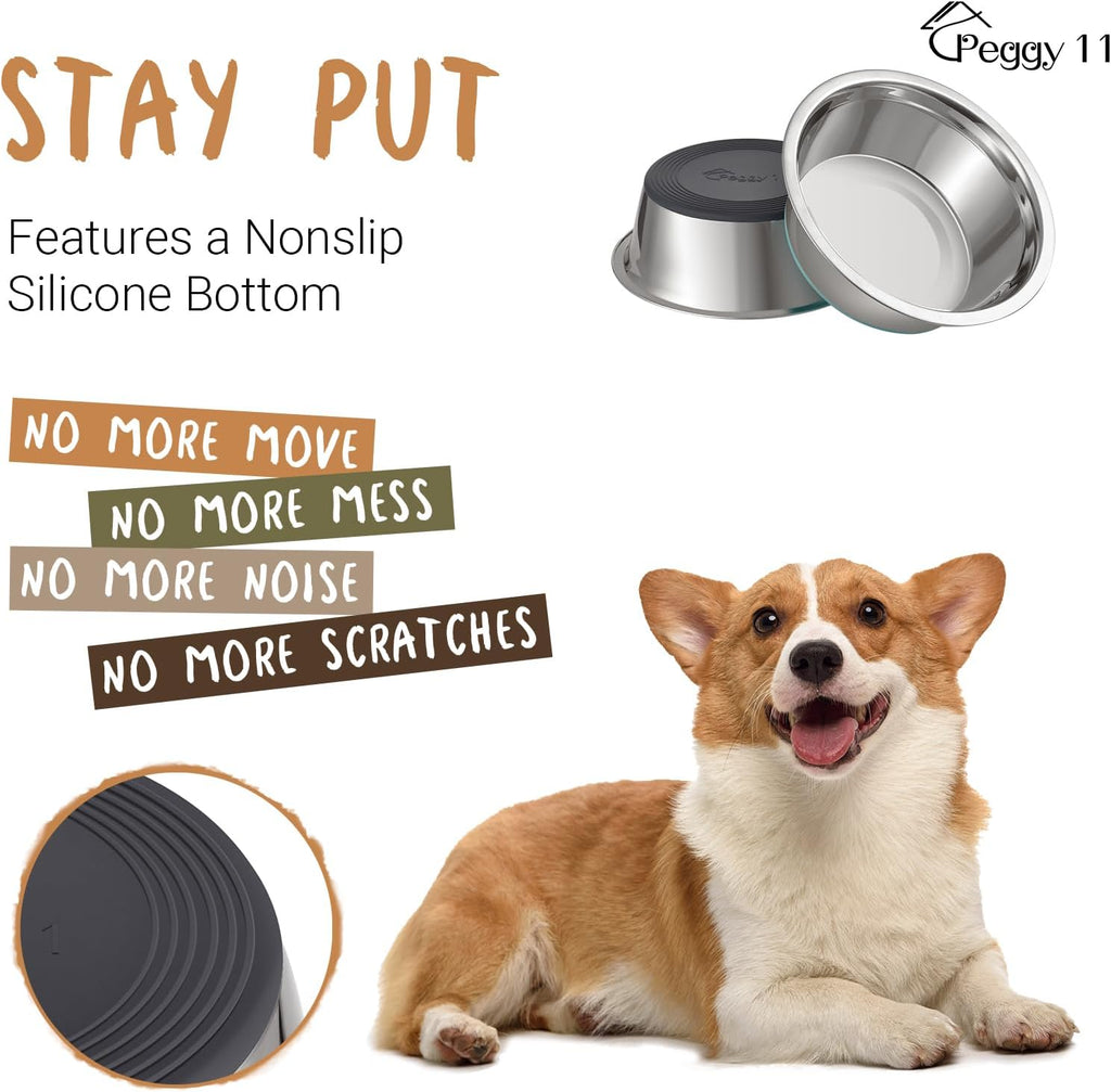Deep Stainless Steel Anti-Slip Dog Bowls - 2-Pack, 3 Cups
