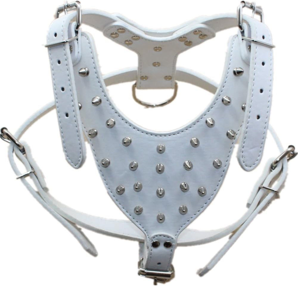 Leather Sharp Spiked Studded Dog Collars, Harnesses & Leashes 3Pcs Matching Set for Medium & Large Dog Pit Bull,Mastiff, Boxer, Bull Terrier