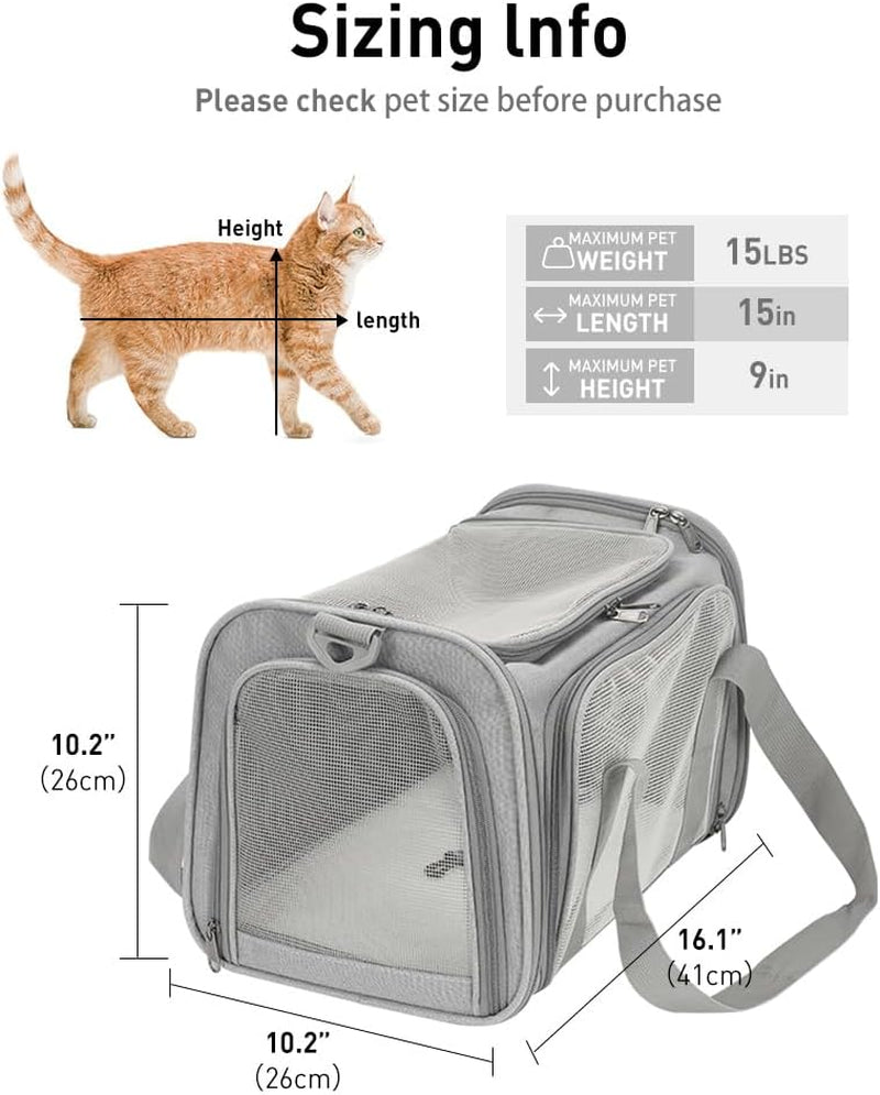 Cat and Dog Carrier, Suitable for Small and Medium-Sized Cats and Puppies, Airline-Approved Carrier, Soft Material, Foldable Travel Dog Carrier - Gray