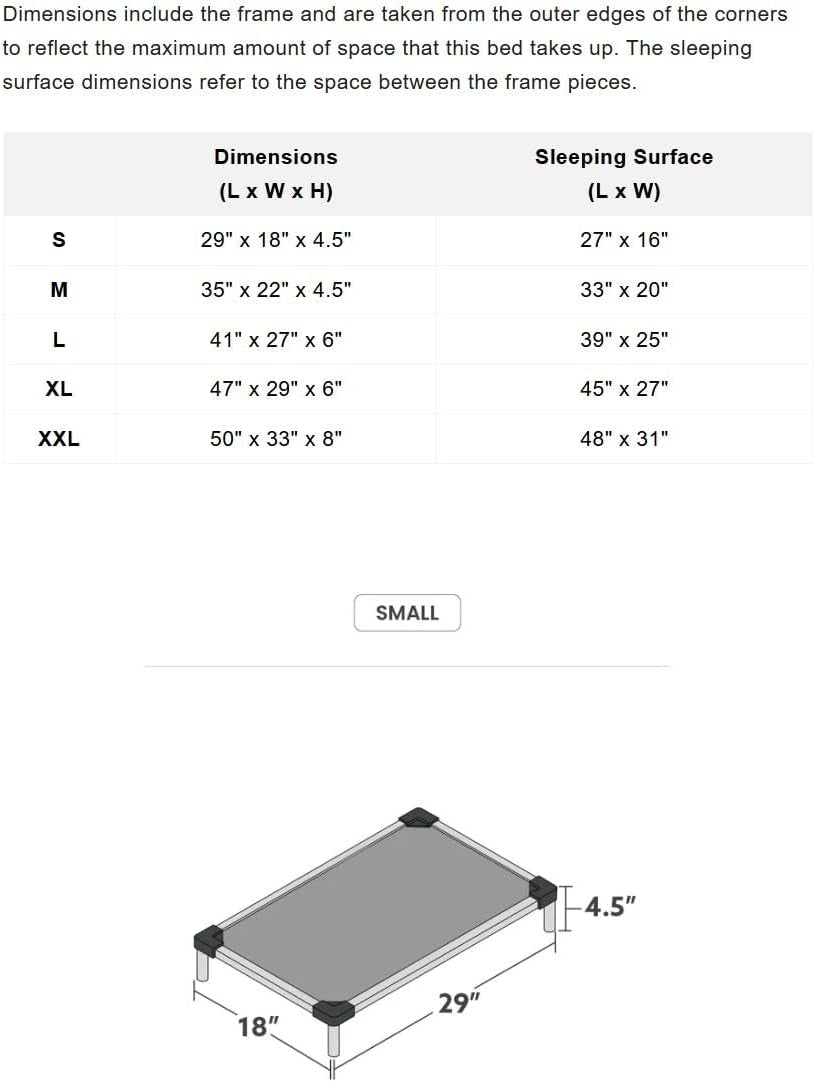 K9 Ballistics Chew Proof Elevated Cooling Outdoor Cot Bed for Small Dogs & Puppies - Virtually Indestructible, Preassembled, Withstands Aggressive Chewers - S, Black Mesh