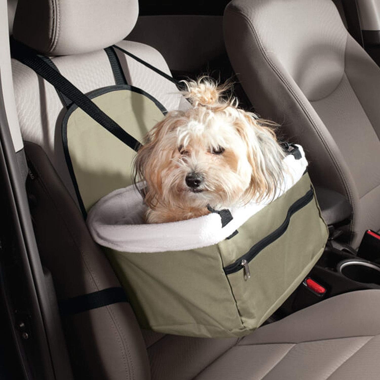 Dog Car Seat, Pet Carrier for Dogs, Puppy, Cat, Booster Seat with Safety Leash and Storage Pocket for Accessories, Portable, Soft Travel Bed for Small to Medium Sized Pets