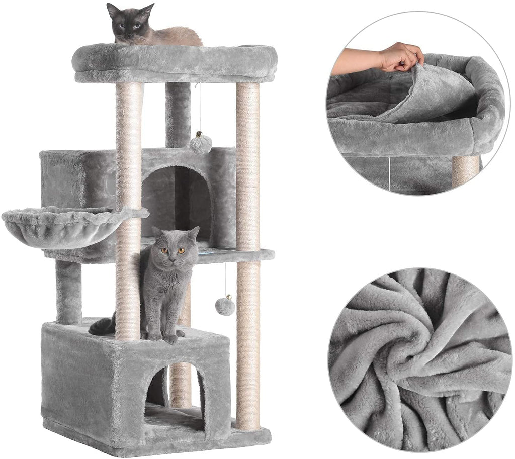 Hey-Brother Cat Tree,Multi-Level Cat Condo for Large Cat Tower Furniture with Sisal-Covered Scratching Posts, 2 Plush Condos, Big Plush Perches MPJ011W