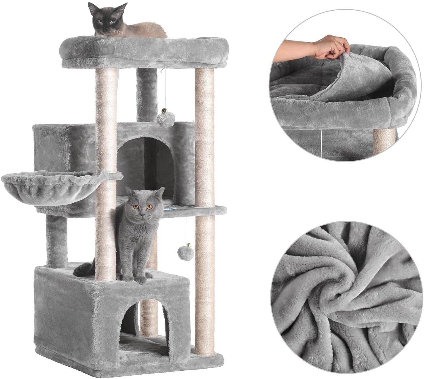 Hey-Brother Cat Tree,Multi-Level Cat Condo for Large Cat Tower Furniture with Sisal-Covered Scratching Posts, 2 Plush Condos, Big Plush Perches MPJ011W