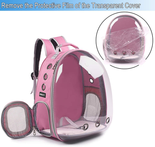 Cat Backpack Carriers, Dog Backpack, Pet Backpack for Small Cats Puppies Dogs Bunny, Airline-Approved Ventilate Transparent Bubble Backpack for Travel and Outdoor(Pink)