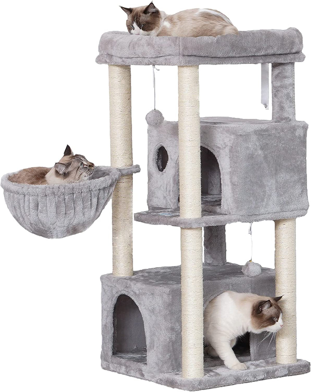 Hey-Brother Cat Tree,Multi-Level Cat Condo for Large Cat Tower Furniture with Sisal-Covered Scratching Posts, 2 Plush Condos, Big Plush Perches MPJ011W