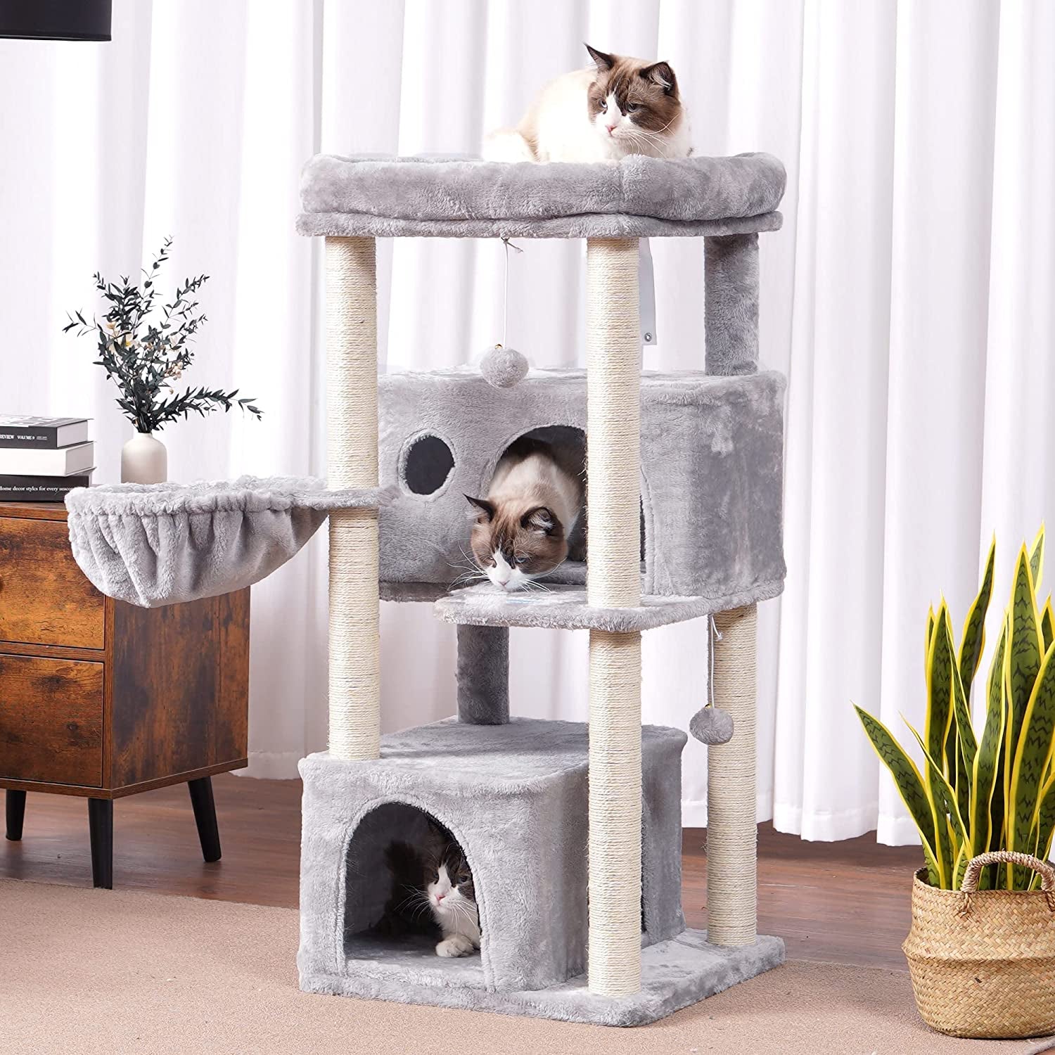 Hey-Brother Cat Tree,Multi-Level Cat Condo for Large Cat Tower Furniture with Sisal-Covered Scratching Posts, 2 Plush Condos, Big Plush Perches MPJ011W