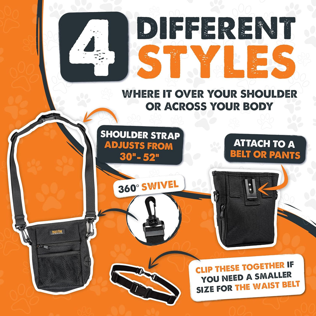 Dog Treat Pouch | No Spill Magenetic Clasp - Hands-Free Pouches for Training - Pets Training Treat Pouches for Dog Walks - Pet Bags Pouch - Built in Poop Bag Holder - Black