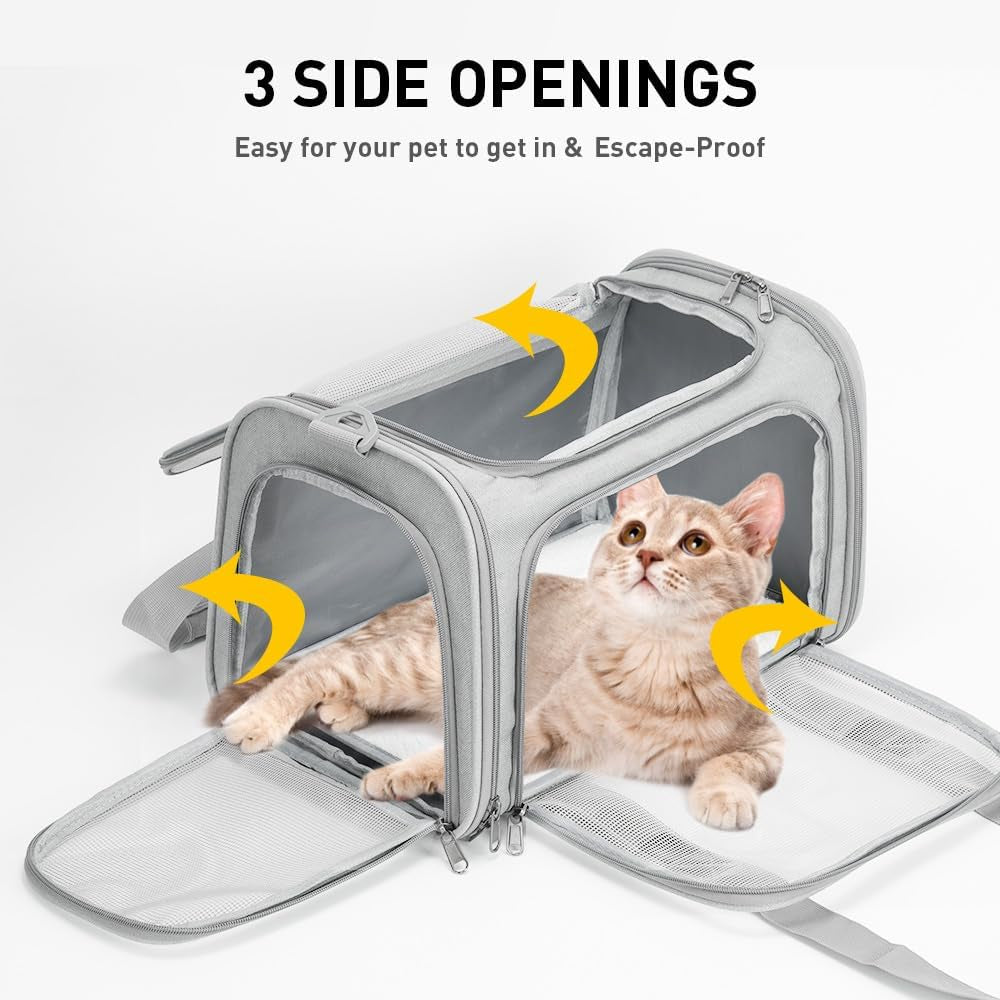 Cat and Dog Carrier, Suitable for Small and Medium-Sized Cats and Puppies, Airline-Approved Carrier, Soft Material, Foldable Travel Dog Carrier - Gray