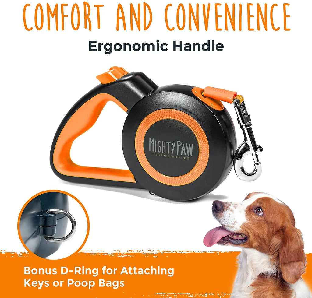 Retractable Dog Leash with 1 Touch Lock, Extra Durable Nylon Leash, No Slip Grip, Reflective Stitching, Ideal Dog Leashes for Everyday Use