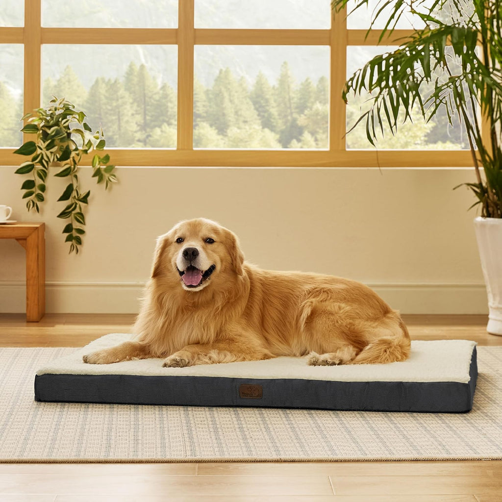 Bedsure XL Dog Beds Large Sized Dog -Comfy Flat Extra Large Pet Beds with Removable Washable Cover, Orthopedic Egg Crate Foam Mat, Suitable for Pet up to 100 Lbs