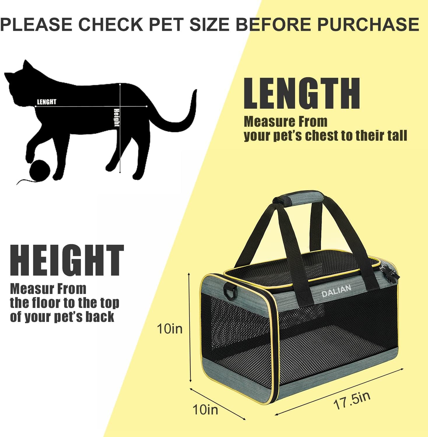 Cat Carrier Airline Approved Pet Carrier,Dog Carrier Soft-Sided Pet Travel Carrier Maximum Pet Weight 17 Pounds 17.5“X10 X10