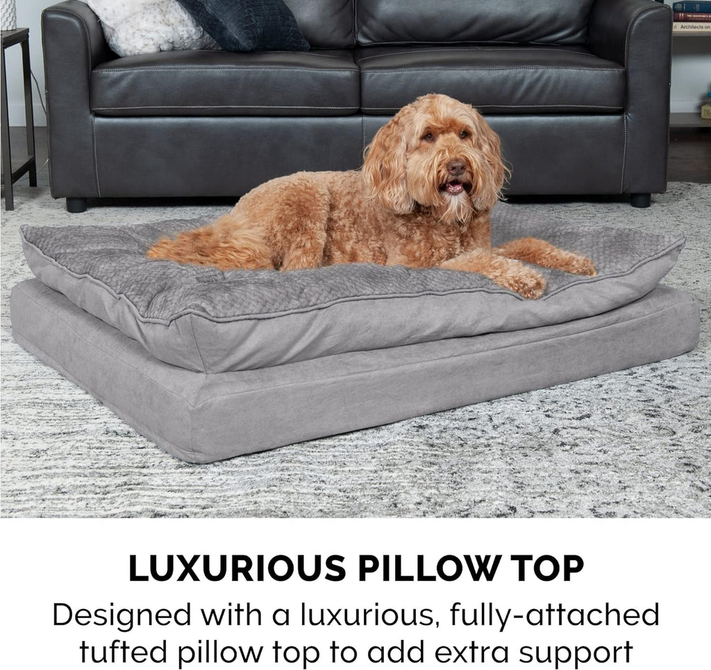 Furhaven Orthopedic Dog Bed for Medium/Small Dogs W/ Pillow Cushion Top & Removable Washable Cover, for Dogs up to 35 Lbs - Minky Plush & Suede Pillow Top Mattress - Titanium Gray, Medium