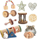 Hamster Chew Toys, Guinea Pig Toys Natural Wooden Pine Rats Chinchillas Toys Accessories Dumbells Exercise Bell Roller Teeth Care Molar Toy for Birds Bunny Rabbits Gerbils (Toy-8)
