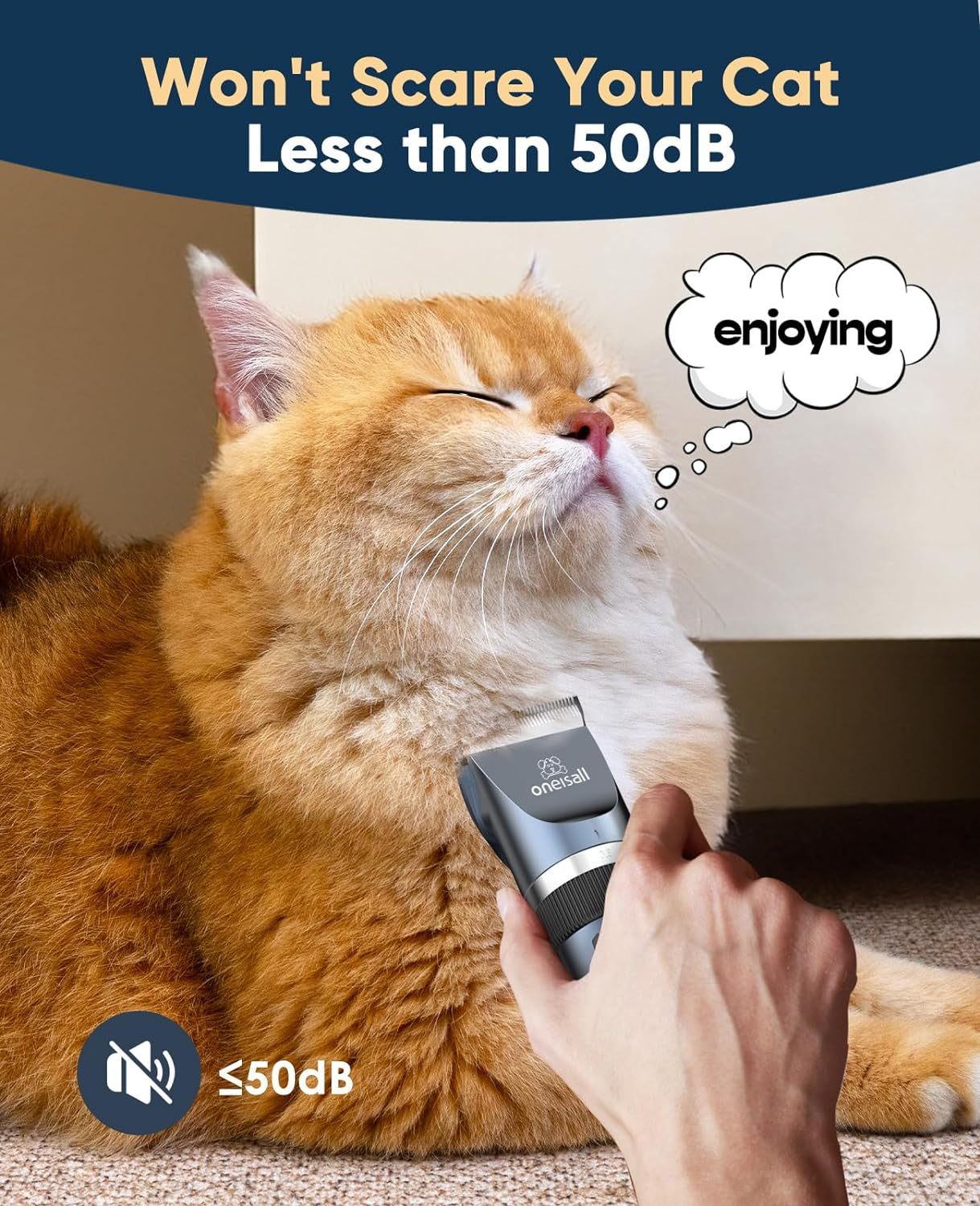 Oneisall Quiet Cat Clippers for Matted & Long Hair, 2-Speed Cordless Pet Shaver Grooming Kit for Cats, Small Dogs & Animals (Blue)