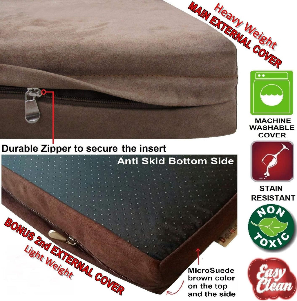 Dogbed4Less Waterproof Memory Foam Dog Bed for Medium Dogs with Washable Cover and Extra Pet Bed Case 37X27X4 Inch, Brown