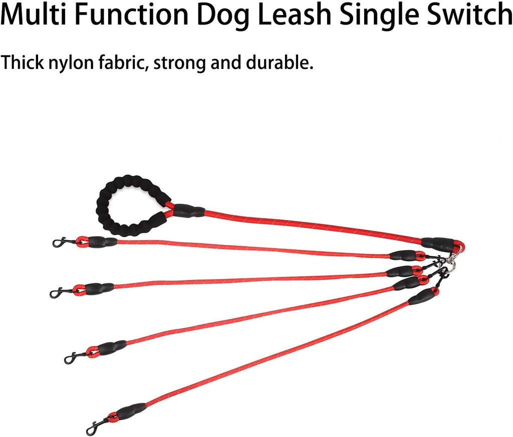 Greeney 4-Way Dog Leash, No-Tangle Multi-Dog Rope Leash, Nylon, Red