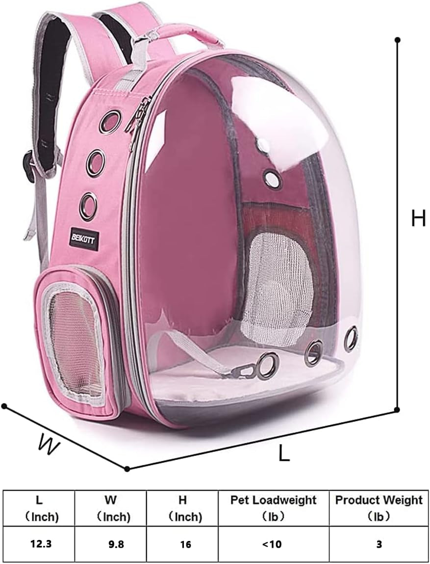 Cat Backpack Carriers, Dog Backpack, Pet Backpack for Small Cats Puppies Dogs Bunny, Airline-Approved Ventilate Transparent Bubble Backpack for Travel and Outdoor(Pink)
